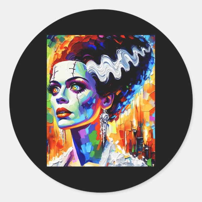 Sticker Rond Monstre Frankenstein Et Halloween Mariée Correspon (Devant)