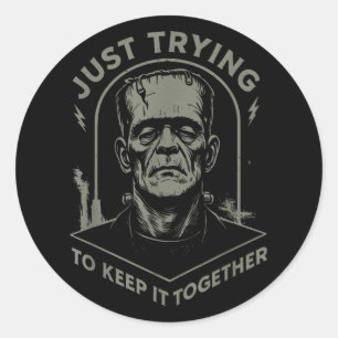 Sticker Rond Monstre Frankenstein vintage Essaie Juste De Garde
