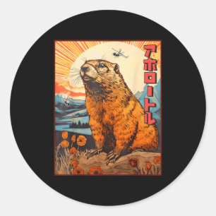 Sticker Rond Monstre Kaiju Groundhog Anime Manga Rétro Vintage