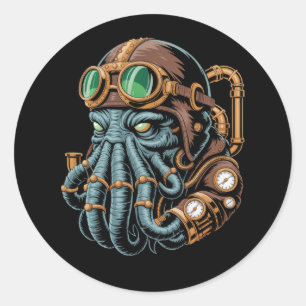 Sticker Rond monstre Steampunk Cthulhu