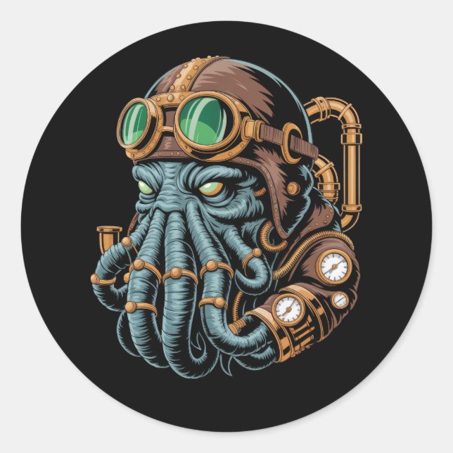 Sticker Rond monstre Steampunk Cthulhu (Devant)