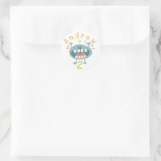 Sticker Rond Monstre Turquoise mignon personnalisable
