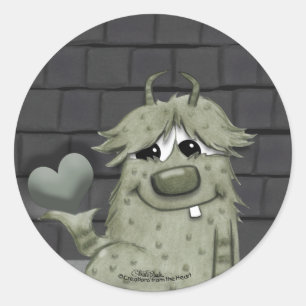 Sticker Rond Monstre vert flou au coeur
