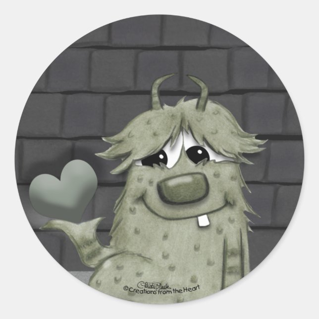 Sticker Rond Monstre vert flou au coeur (Devant)