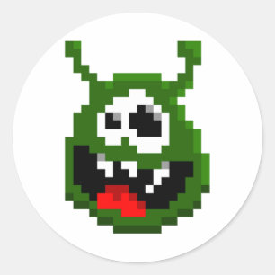 Sticker Rond Monstre Vert - Pixel Art