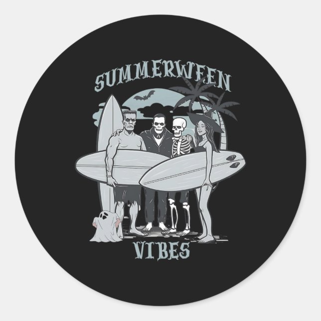 Sticker Rond Monstres de surf Clic Vibes d'Halloween Graphique (Devant)