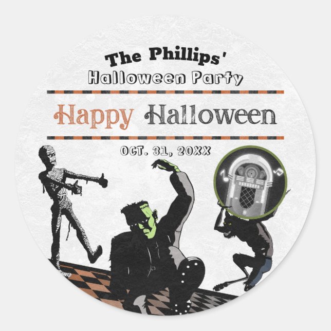 Sticker Rond Monstres d'Halloween Fête Costumée (Devant)