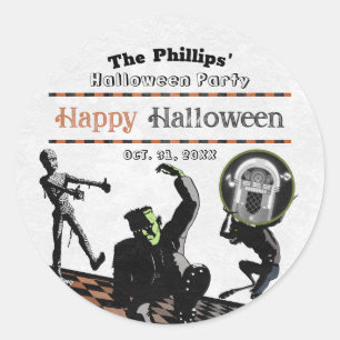 Sticker Rond Monstres d'Halloween Fête Costumée Monster Bash