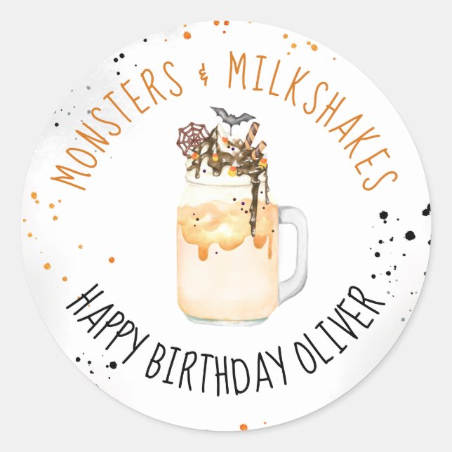Sticker Rond Monstres et Milkshakes Fête d'anniversaire d'Hallo (Devant)