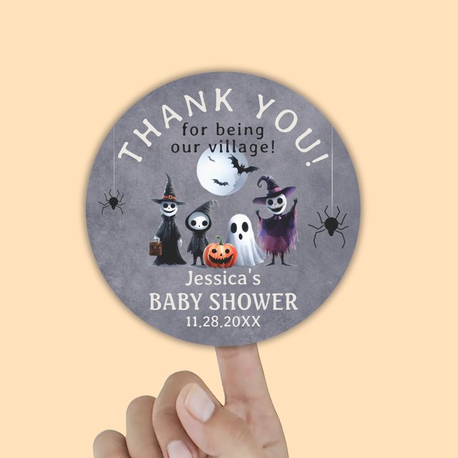 Sticker Rond Monstres personnalisées Halloween Baby shower Merc (Custom Monsters Halloween Baby Shower Thank You Classic Round Sticker)