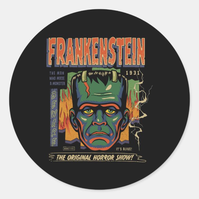 Sticker Rond Monstres universelles Frankenstein Halloween Vinta (Devant)
