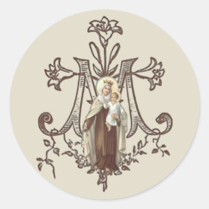 Sticker Rond Mont Carmel Jesus Carmelite Vintage religieux