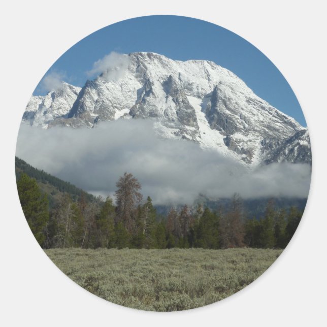 Sticker Rond Mont Moran et nuages à Grand Teton (Devant)