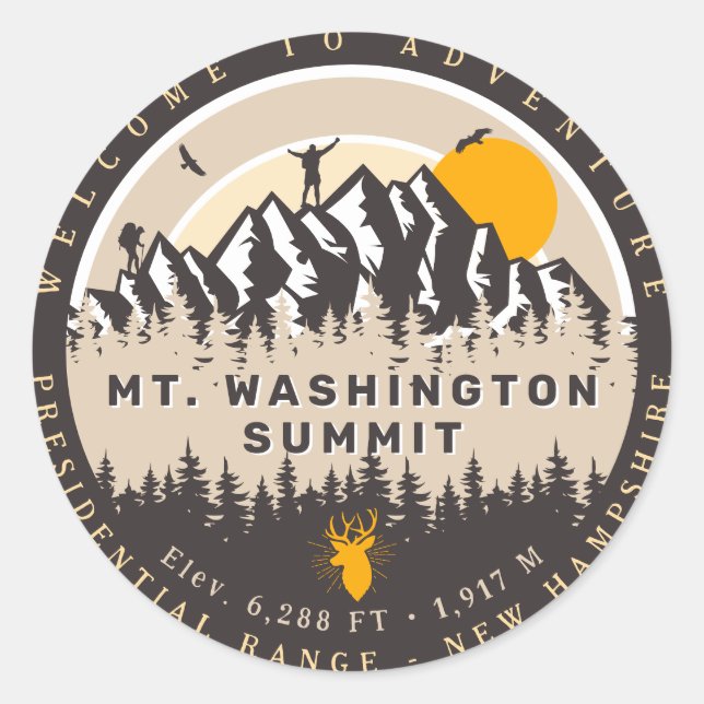 Sticker Rond Mont Washington New Hampshire Summit Randonnée Cam (Devant)