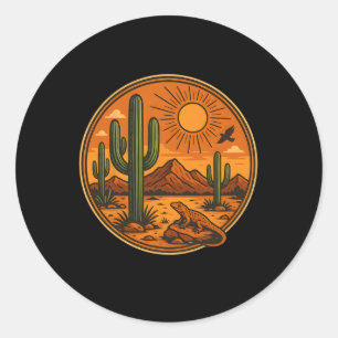 Sticker Rond Montagne du lever du soleil Nature Rétro Randonnée
