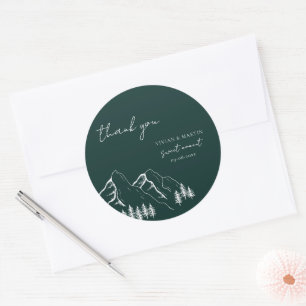 Sticker Rond Montagne Pine Tree Emerald Green Merci
