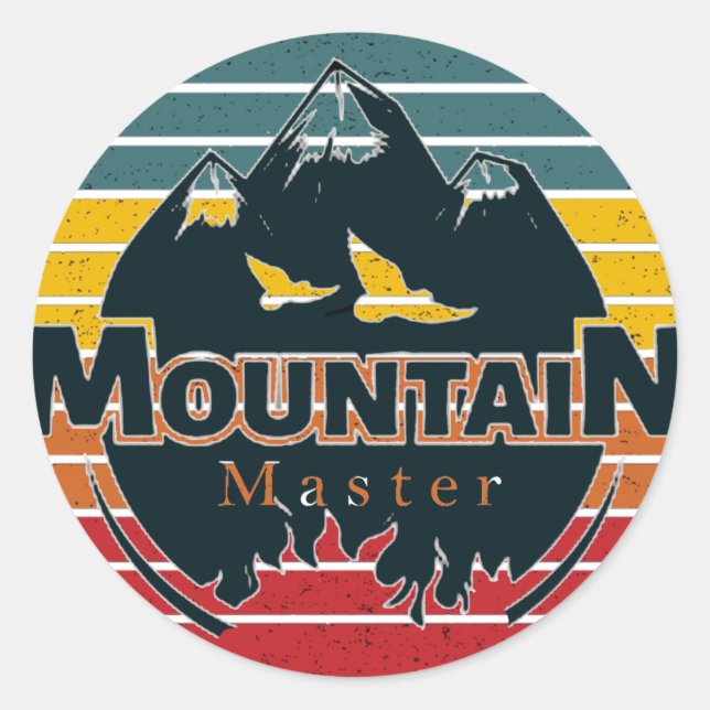Sticker Rond Montagne rétro coucher de soleil maître  (Devant)