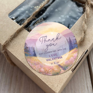 Sticker Rond Montagnes Aquarelle Nature Anniversaire Merci