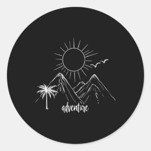 Sticker Rond Montagnes Aventureuses Lever de Soleil Randonnée C