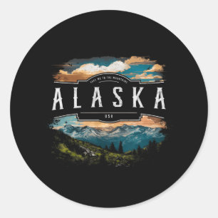 Sticker Rond Montagnes d'Alaska Usa Randonnée Extérieur Vintage