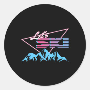 Sticker Rond Montagnes de ski rétro Station de ski des années 8
