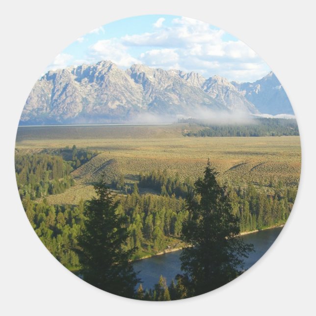 Sticker Rond Montagnes et rivière de Jackson Hole (Devant)