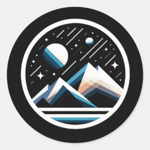 Sticker Rond Montagnes géométriques de nuit étoilées - Contempo