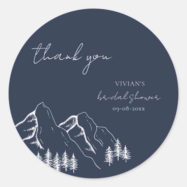 Sticker Rond Montagnes Pine Tree Marine Merci bleu (Devant)