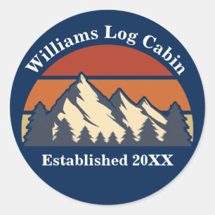 Sticker Rond Montagnes Sunset Woods Custom Blue Nom de l'entrep