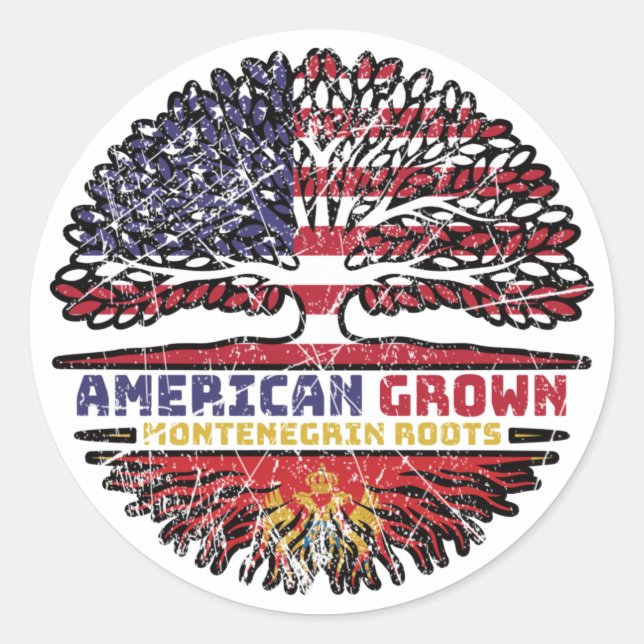 Sticker Rond Monténégro American USA Tree Roots (Devant)