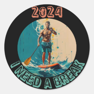 Sticker Rond Monter les vagues : Sup paddle board surf édition