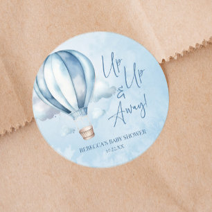 Sticker Rond Montez et partez ! Baby shower Blue Hot Air Balloo