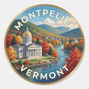 Sticker Rond Montpelier Vermont Montagnes Vertes 🍁