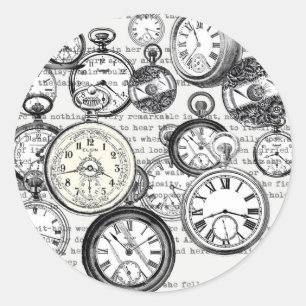 Sticker Rond Montre de poche victorienne Alice au pays des merv