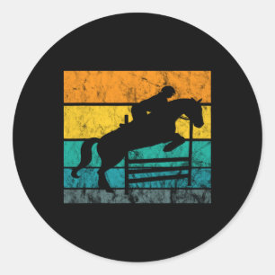 Sticker Rond Montrer Saut Retro Vintage Equestrier Horseb