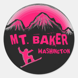 Sticker Rond Montres à neige rose Mt. Baker Washington