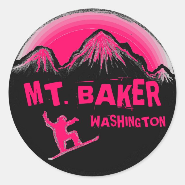 Sticker Rond Montres à neige rose Mt. Baker Washington (Devant)
