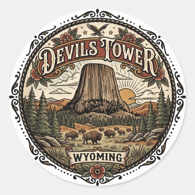 Sticker Rond Monument national de Devils Tower Wyoming (Devant)