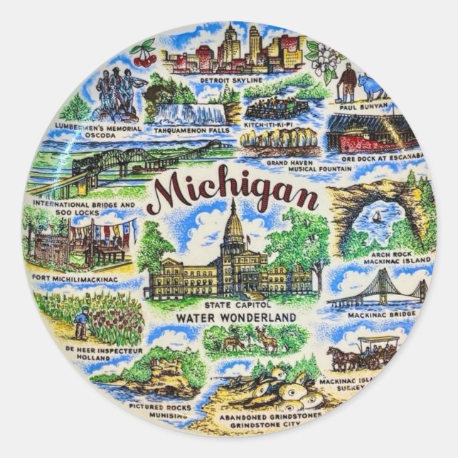 Sticker Rond Monuments du Michigan  (Devant)