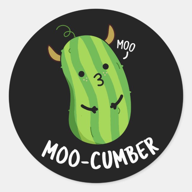 Sticker Rond Moo-concombre Funny Veggie Cucumber Pun Dark BG (Devant)