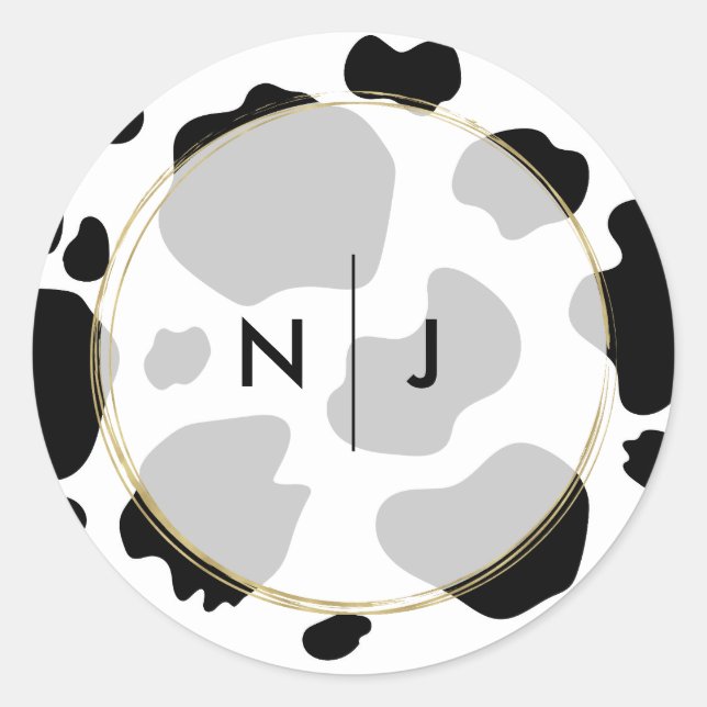 Sticker Rond Moo Cow Spots Imprimer Mariage noir et blanc (Devant)