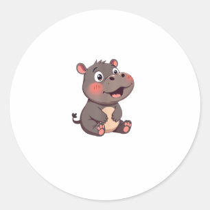 Sticker Rond Moo-Deng Baby Pygmy Hippo Cute Baby Hippo Moodeng