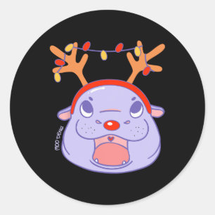 Sticker Rond Moo Deng Reindeer Noël Noël Noël Noël Noël Migno Z