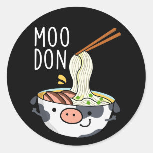 Sticker Rond Moo-don Funny Udon Pun Fond sombre