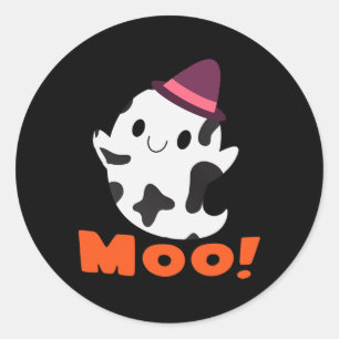 Sticker Rond Moo ! Drôle Cow Ghost Halloween Femmes Filles Garç