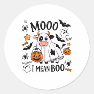 Sticker Rond Moo I signifie Boo Vache Éffrayante Halloween Heif