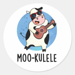 Sticker Rond Moo-kulele Funny Ukulele Cow Pun