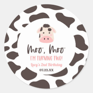 Sticker Rond Moo Moo I'm Turin Two Cow 2nd Birthday Party