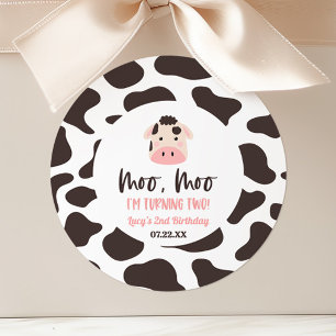 Sticker Rond Moo Moo I'm Turin Two Cow 2nd Birthday Party