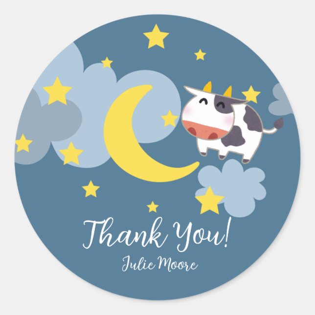 Sticker Rond Moo sur le Baby shower de la Lune (Devant)